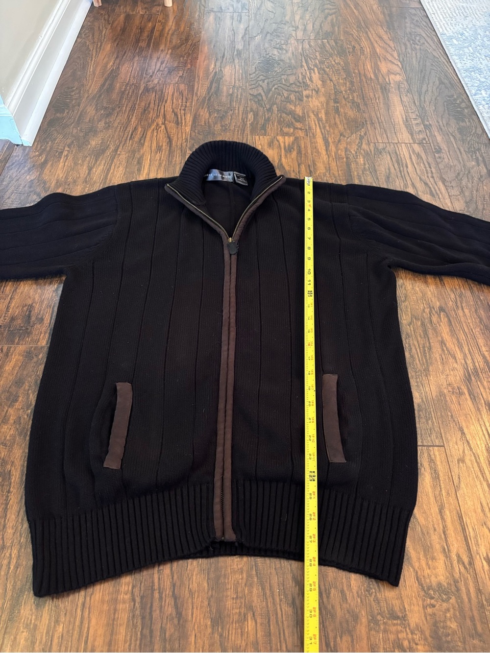 Oscar de la Renta Black Full-Zip Ribbed Knit Sweater 100% Cotton Academia Large - Picture 9 of 9